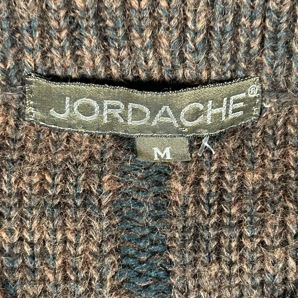 VTG Jordache Cable Knit Sweater Mens M Brown Mohair Wool Coogi-Style 3D Textured - Picture 7 of 15